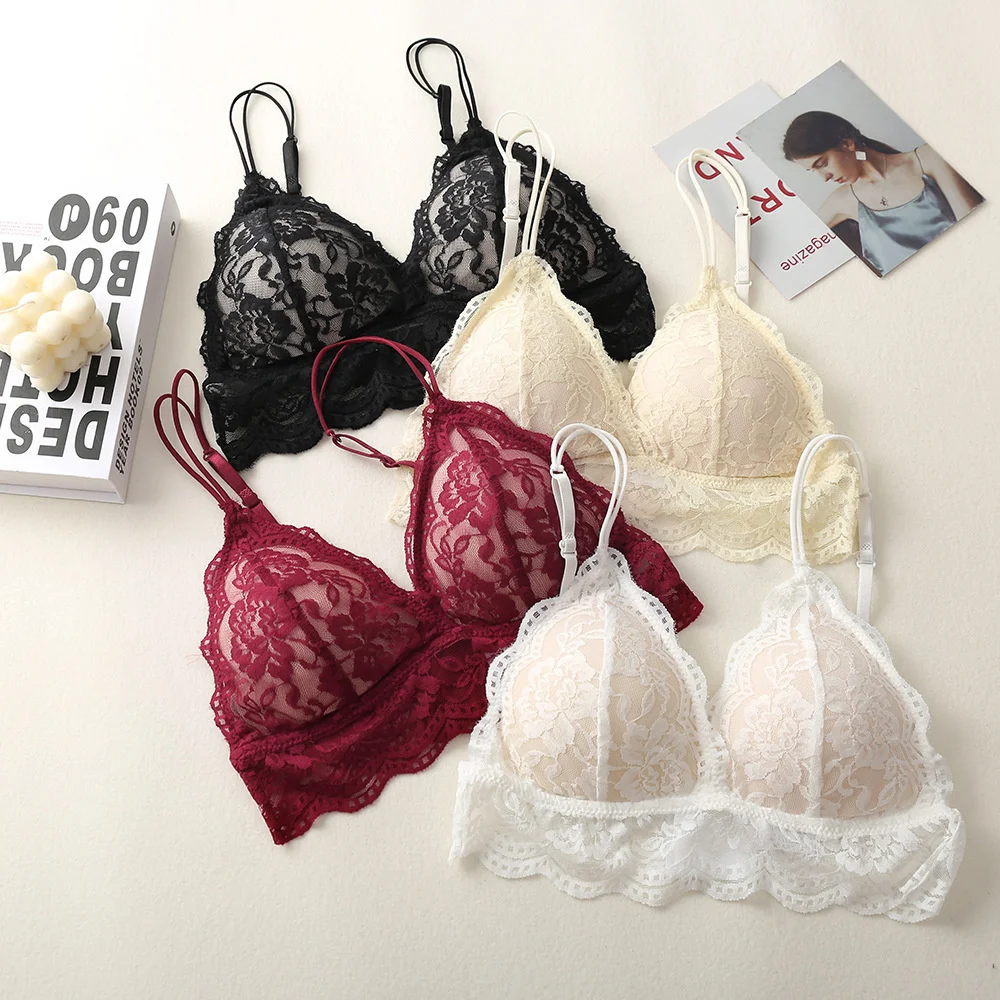 

French Lace Underwear Women's No Steel Ring Small Chest Thin Inner Short Bottoming Suspender Bra