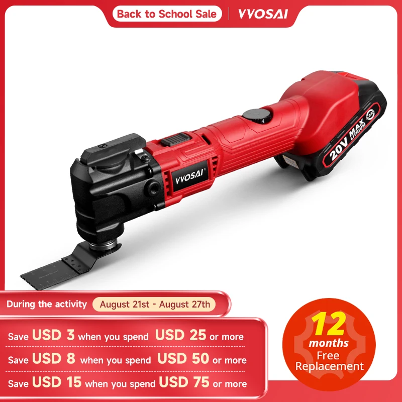 VVOSAI 20V Electric Multifunction Oscillating Multi-Tool 6 Variable Speed Cordless Trimmer Saw Renovator Electric Saw Power Tool