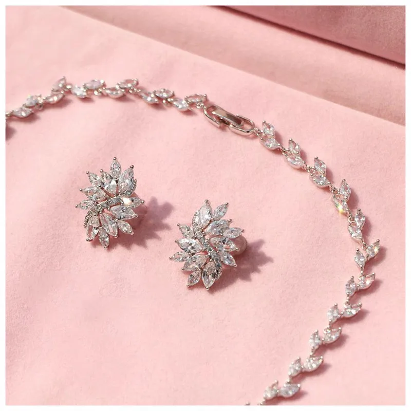 CC блестящее ожерелье серьги-гвоздики комплект свадебных аксессуаров женское