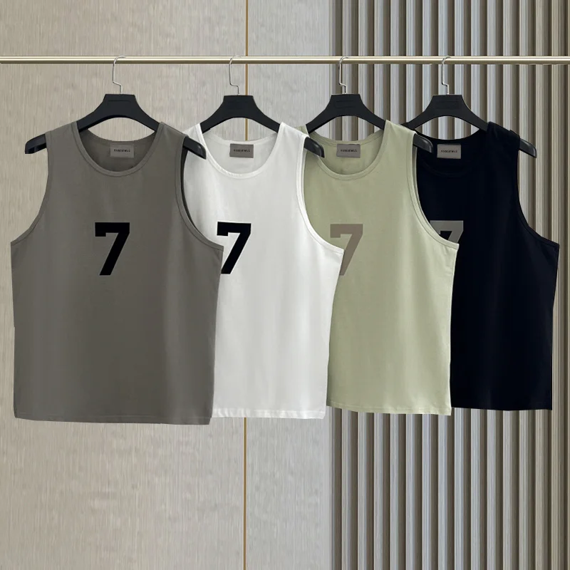 

Essentials Men's Summer Sleeveless Vest Flocking 7 Loose Sport Tops Unisex Oversized Workout Training Singlet