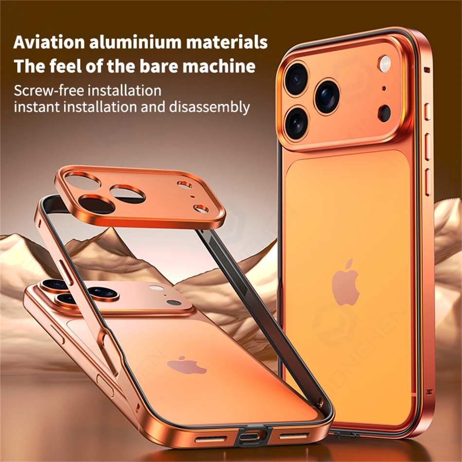 Фото Линза из сплава для iPhone Air 14 Plus 13 12 15 16 17 Pro Max, чехол-бампер, роскошная алюминиевая рамка Hybird Meatl + мягкая силиконовая сторона №4