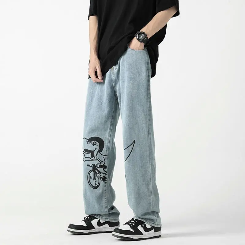 Street Funny Print Low Waisted Cargo Pants Y2K Aesthetics Indie Women Jeans Trend Denim Trousers  Harajuku Grunge Wide Leg Jeans