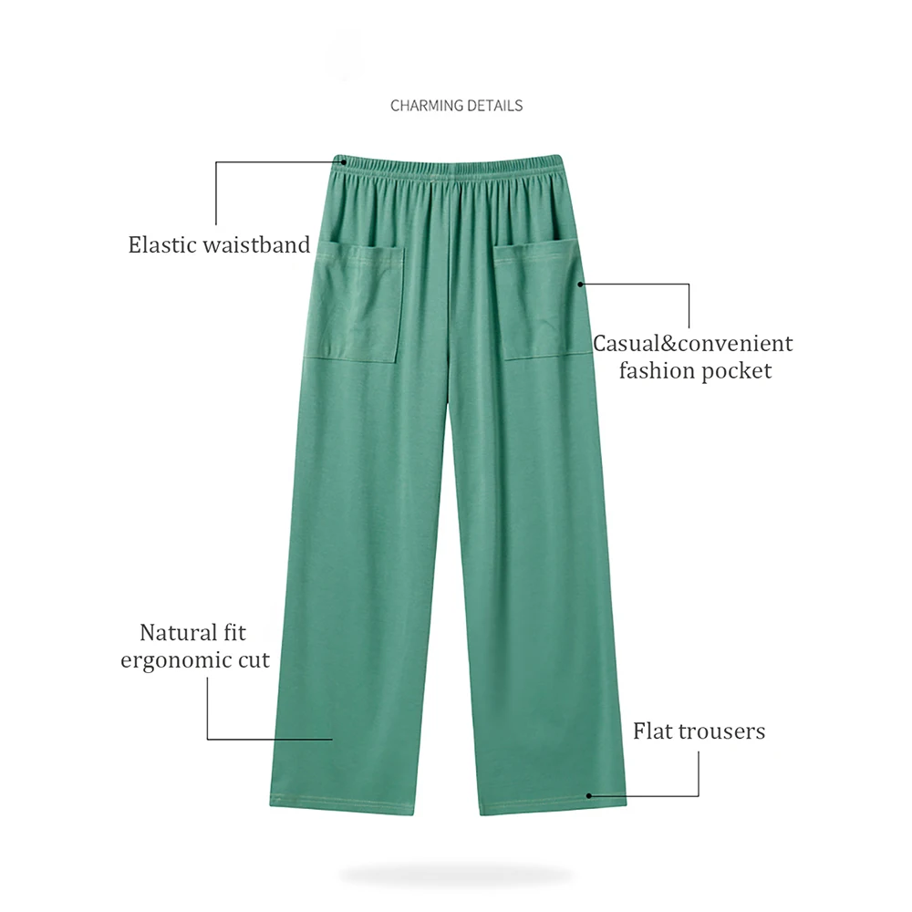 Autumn Women's Clothes Cotton Pajamas Pants Casual Plaid Solid Sleep Bottoms Long Pants for Women Elastic Waist Soft Sleepwear