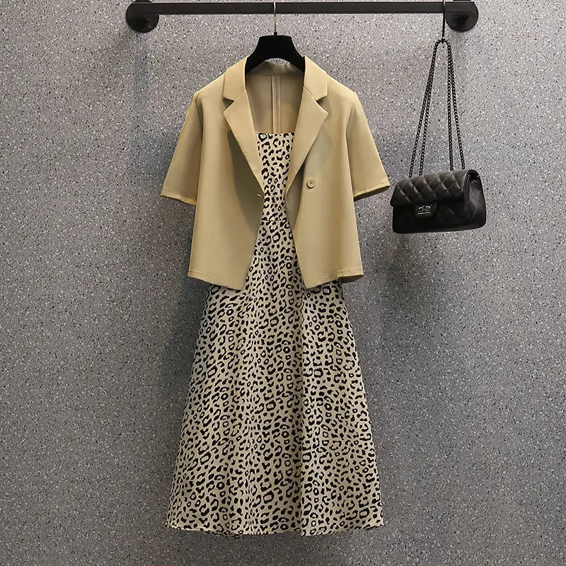 Women's Summer Dress Suit 2022 New Fashion Blazer Jacket Printed Midi Skirt Two Piece Female Korean Elegant Professional Wear