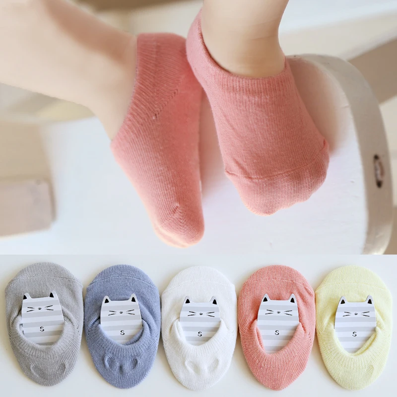 Calcetines invisibles de algodón antideslizantes para niño y niña, náuticos coreanos de alta calidad, 5 pares por lote