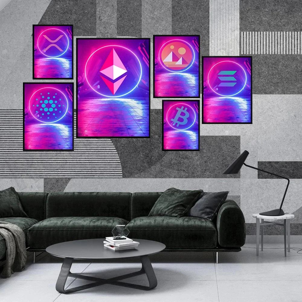Плакаты на холсте Crypto. XRP Cardano Bitcoin Solana Decentraland Ethereum