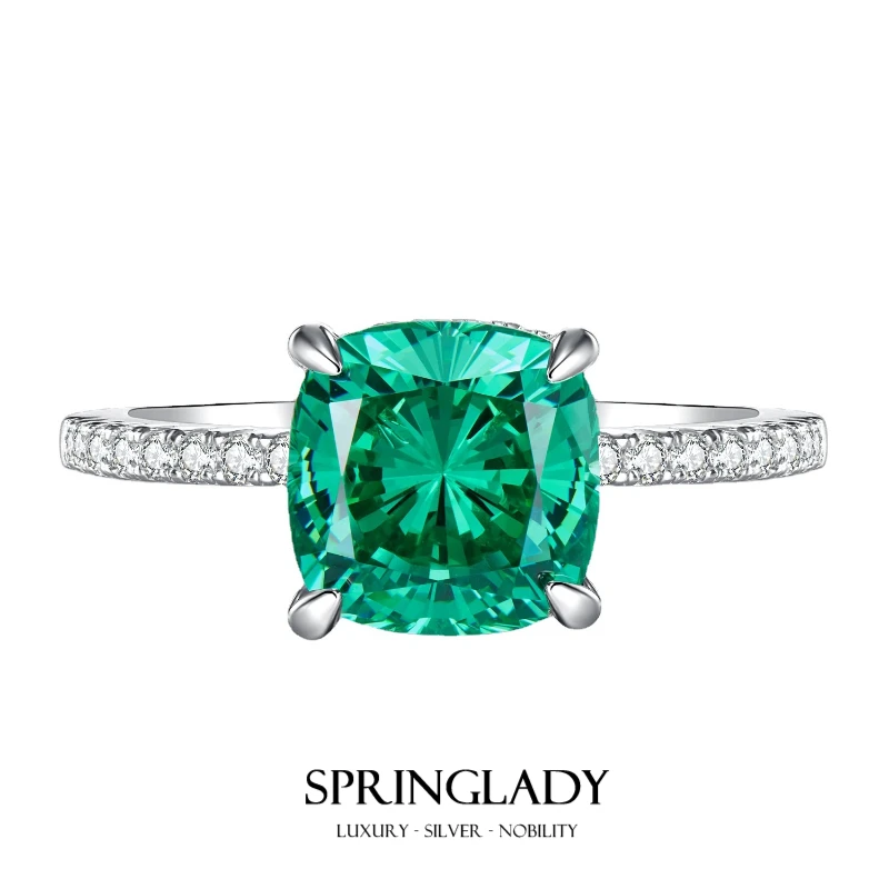 

Женское кольцо из серебра с изумрудом, 9 мм