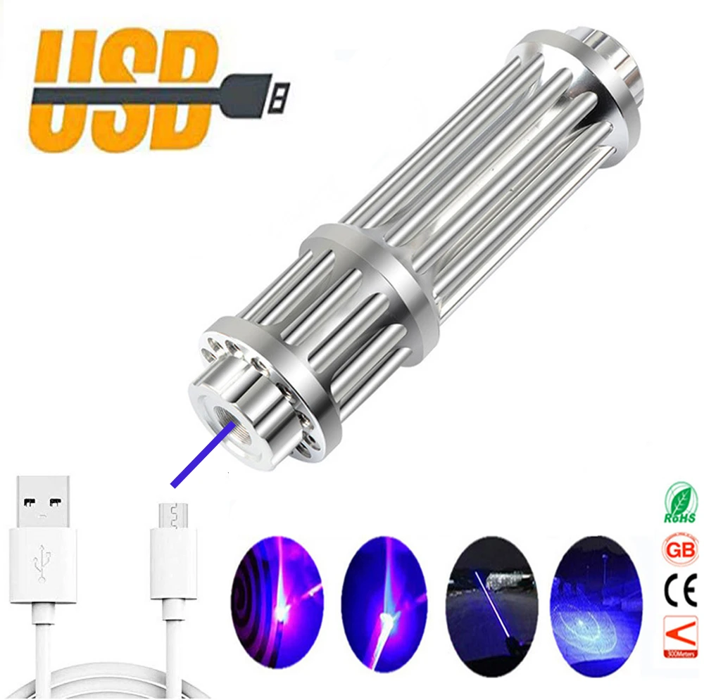 

USB перезаряжаемая Синяя лазерная указка со встроенным аккумулятором Мощный лазерный прицел с регулируемым фокусом лазерная ручка лазерная...