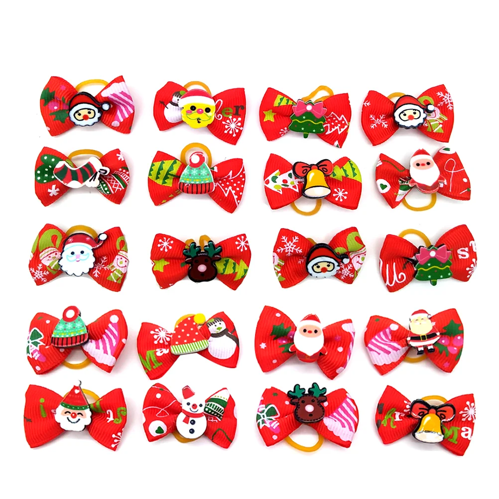 

30pcs Hairwear Christmas Bows for Dogs Christmas Hair Ties Hair Rope Puppy Hair Tie Hair Ring Grooming Bows