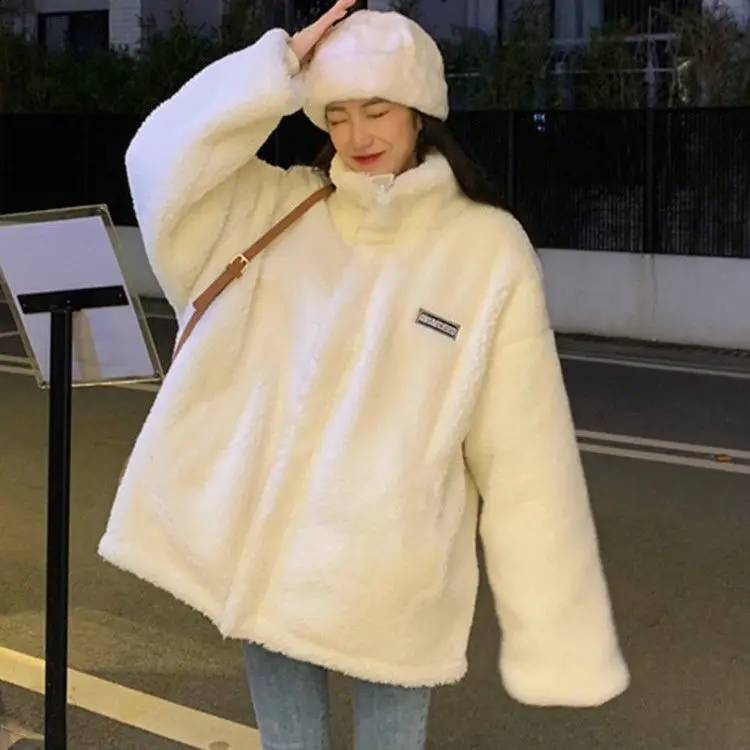 2022 Both Sides Wear Winter Lamb Velvet Jacket Women Korean Version Loose Imitation Lamb Down Thick  Cotton Jacket Ins Tide
