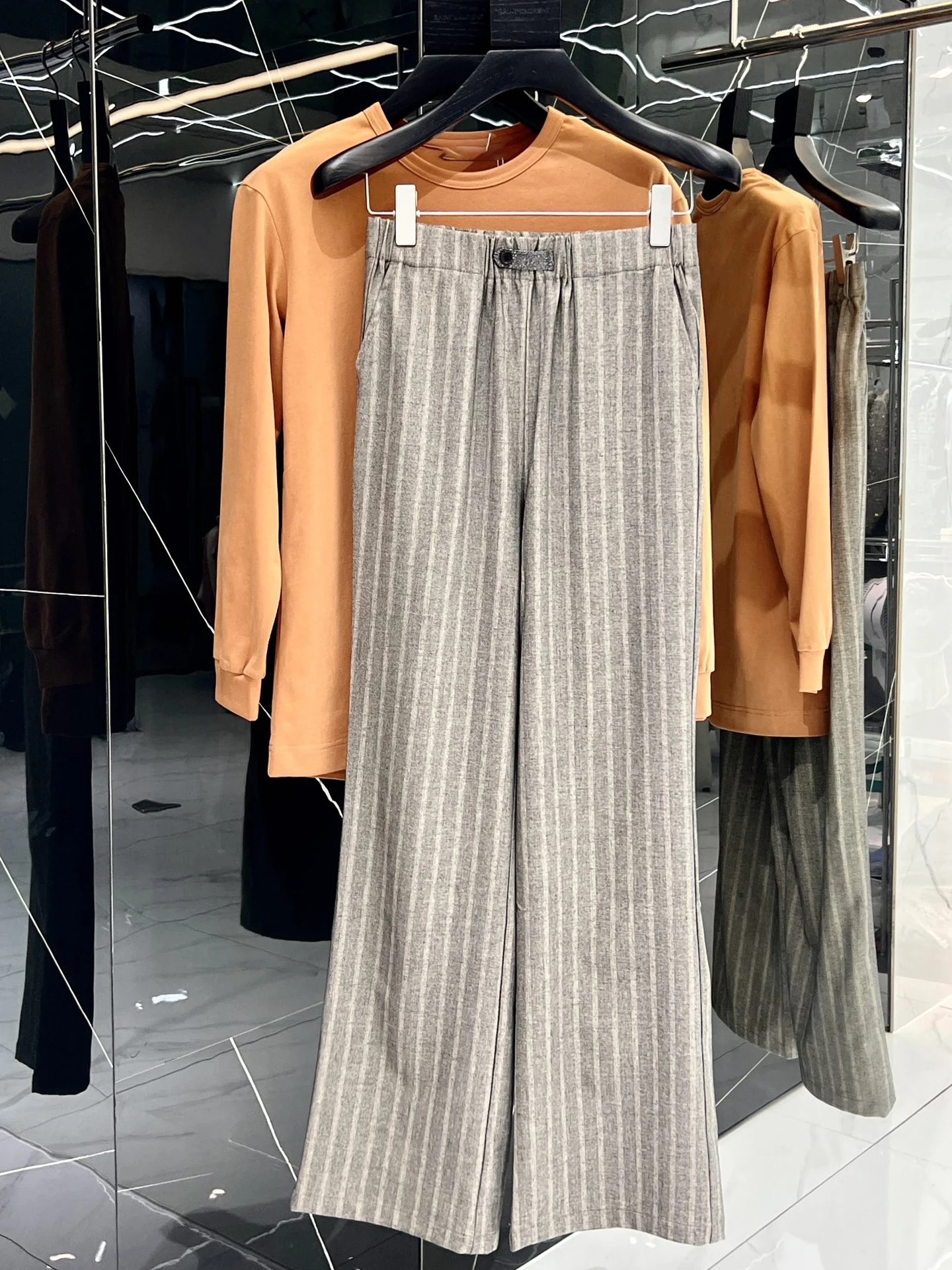 

Женские брюки с широкими штанинами 2023 BC, модные льняные полосатые брюки высокого качества для женщин