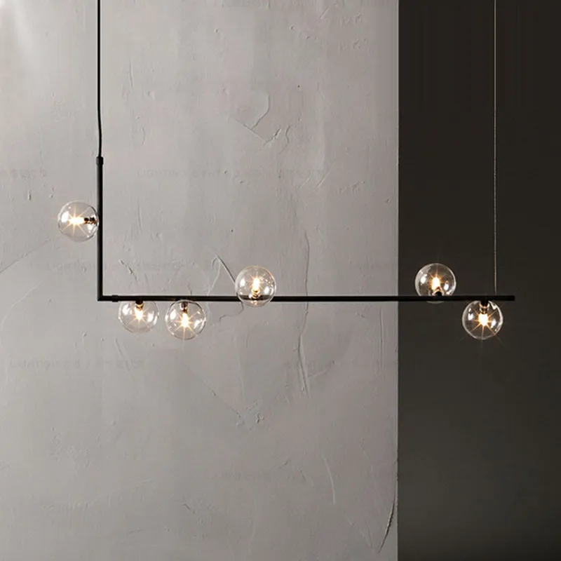 

Nordic Modern Minimalist Black Gold Long LED Glass Ball Chandelier Restaurant Restaurant Bar Cafe Office Lamps