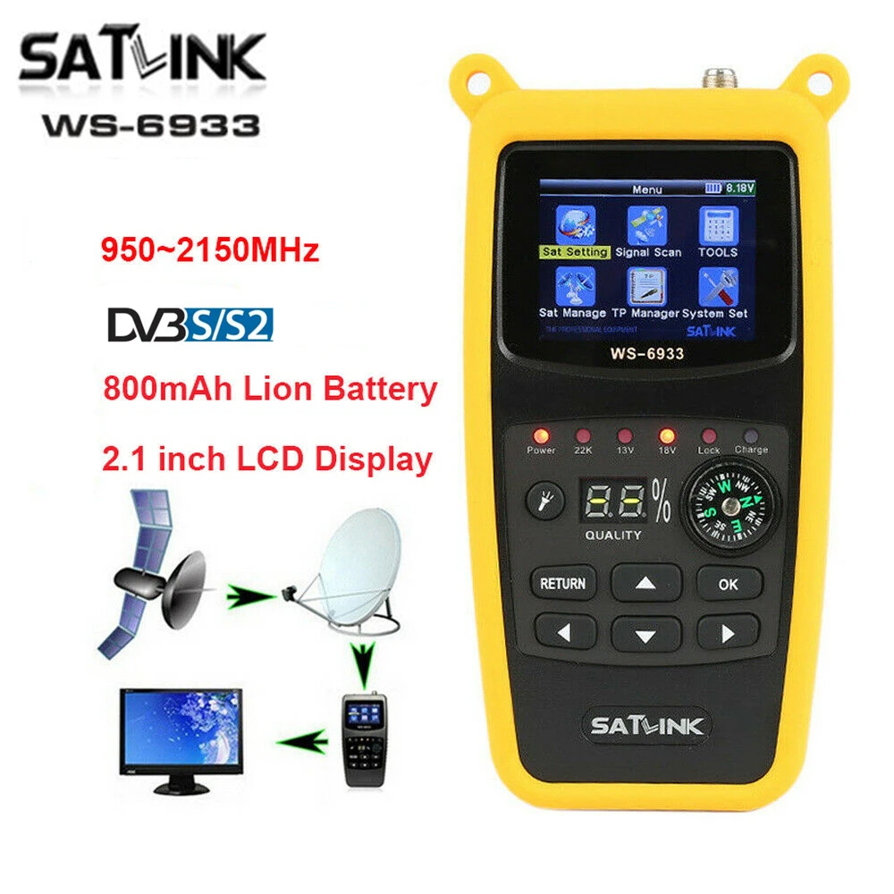 Фото Оригинальный цифровой спутниковый искатель Satlink WS-6933 DVB-S2 с 2,1-дюймовым ЖК-дисплеем, аккумулятором 800 мАч и GTMEDIA V8 Finder 2 №1
