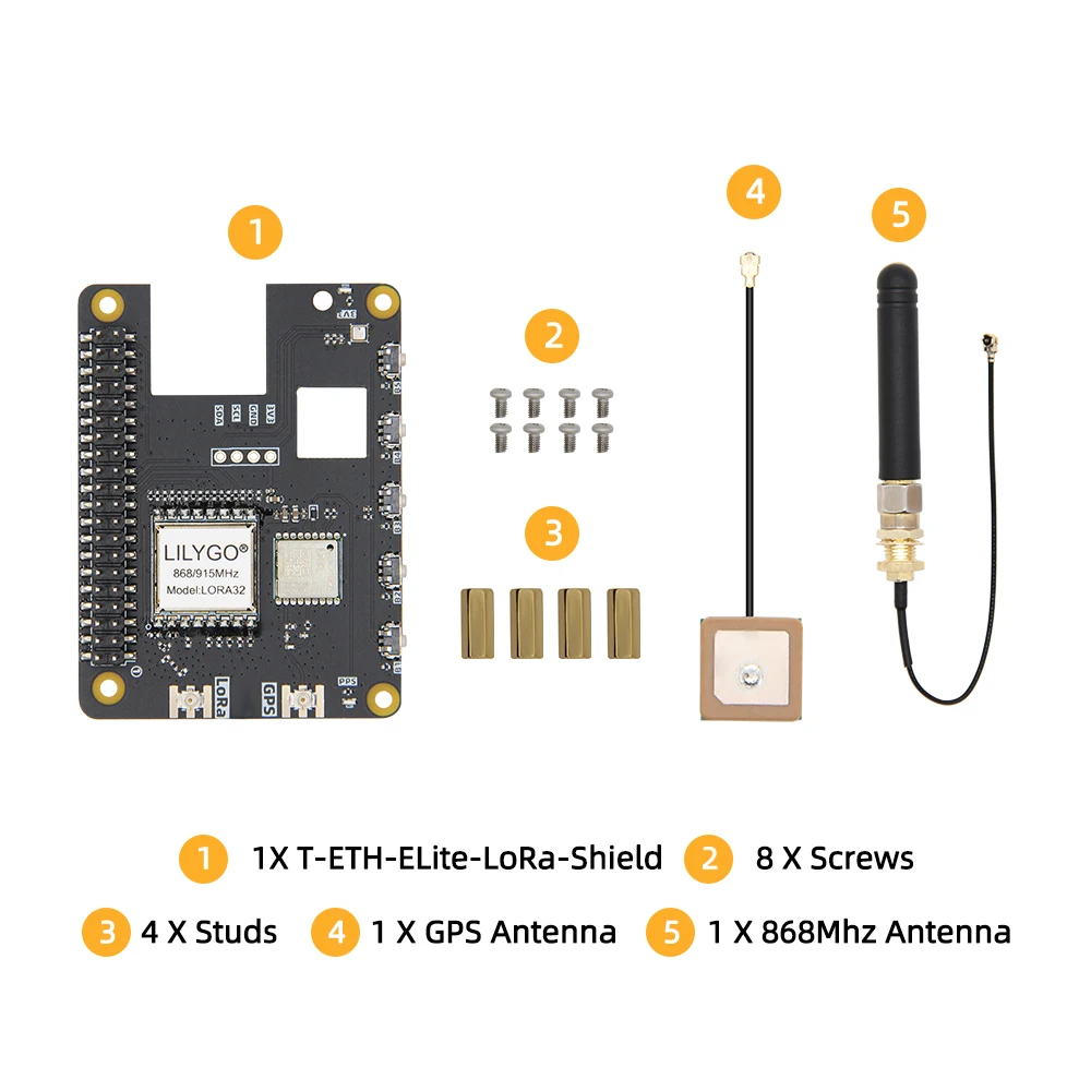 Фото LILYGO® LoRa-Shield  для T-ETH-ELite с GPS, совместимый LR1121, SX1262, SX1276, SX1280, поддерживает 433 МГц, 868 МГц, 915 МГц, 2,4 г №5