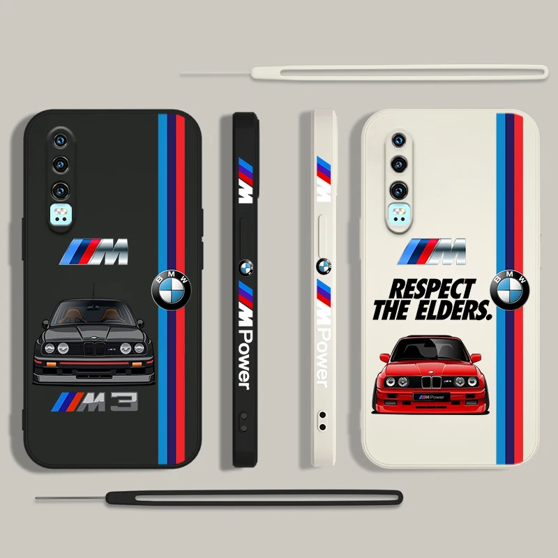 

Luxury fashion sports car BMW Phone Case For Huawei Y9S Y9A Y9 Y6 Nova Y70 9 8 P50 P40 P30 P20 Pro Lite E 5G Liquid Left Rope