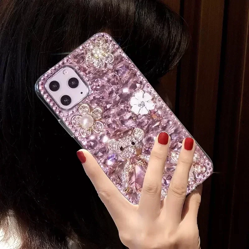 Чехол для телефона Bear Samsung Galaxy S24 S20 Plus S21 FE S22 23Ultra Note20 бриллиантовые побрякушки