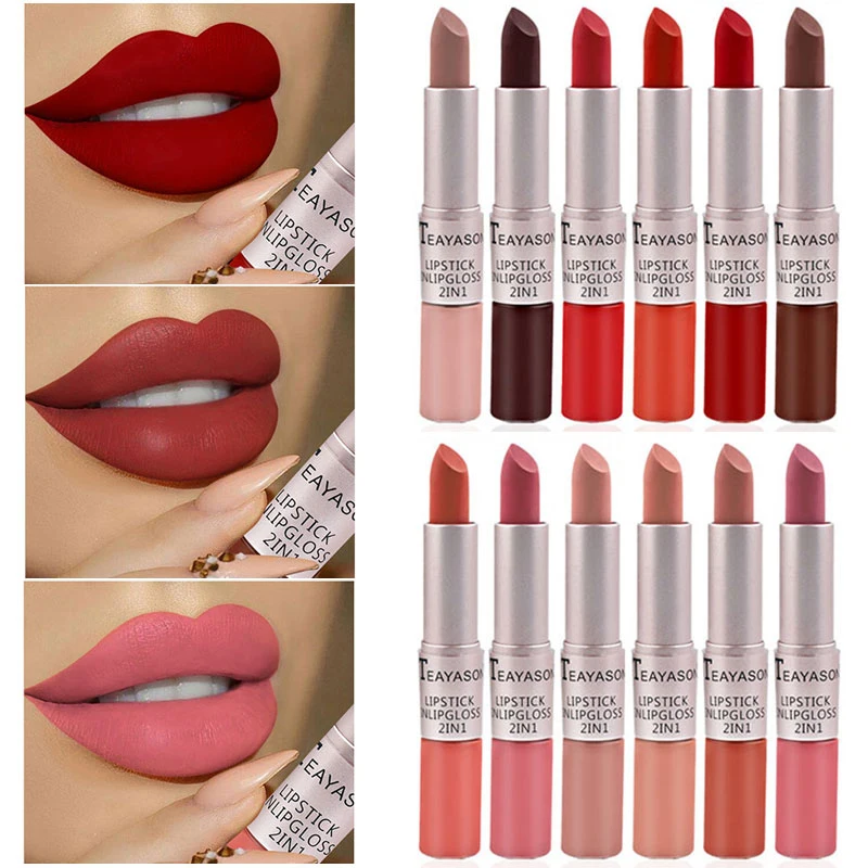 

Lipstick Matte Lip Balm Dual Head 2IN1 Lip Gloss Waterproof Glossy Sexy Women 12 Colors Fashion Makeup Lip Beauty Cosmetics