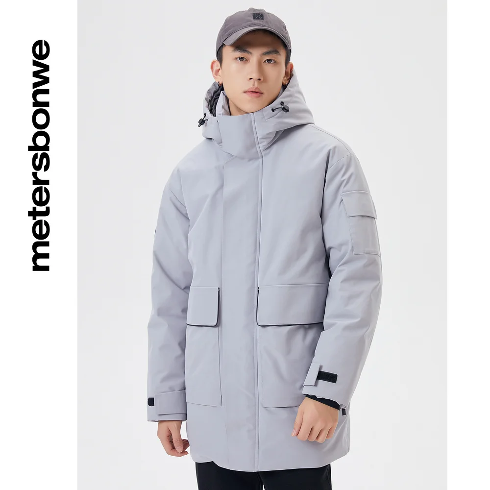 Metersbonwe Long Down Jacket Men Winter Warm 80% Gray Duck Down Hooded Men Anti-snow Winter Down Coat Brand Outerwear Warm Coat