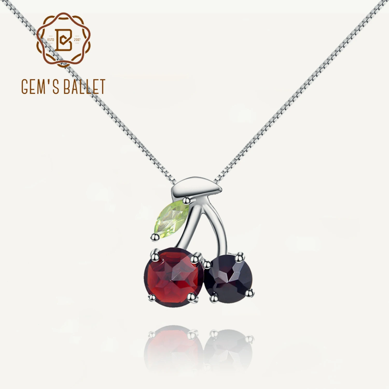 

GEM'S BALLET 925 Sterling Silver Gemstone Fine Jewelry Natural Black Garnet Cherry Shaped Pendant Necklace For Women