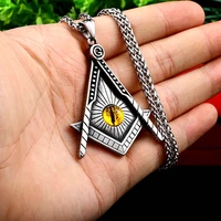 vintage stainless steel masonic triangle pendant necklace men classic all seeing eye necklace chain amulet jewelry wholesale