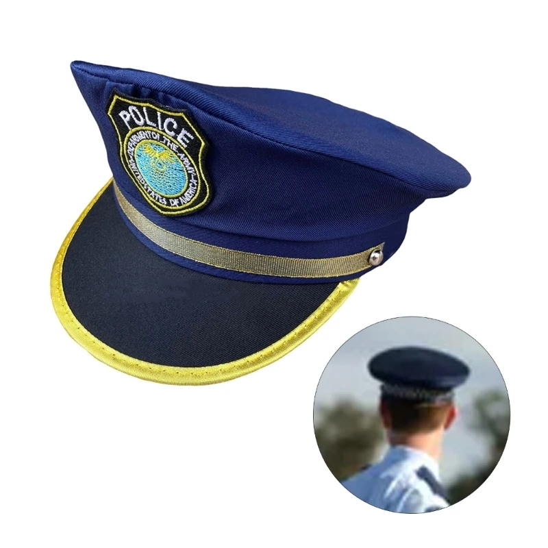 

Children Cosplay Costume Police Cap Halloween Party Kids School Drama Flat Top Hat Stage Performance Props Boys Role Play Hat