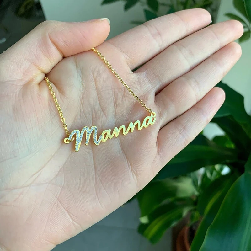 

NOKMIT Personalized Name Necklace For Women Gold Stainless Steel Custom Letter Crystal Pendant Choker Jewelry Mother's Day Gift