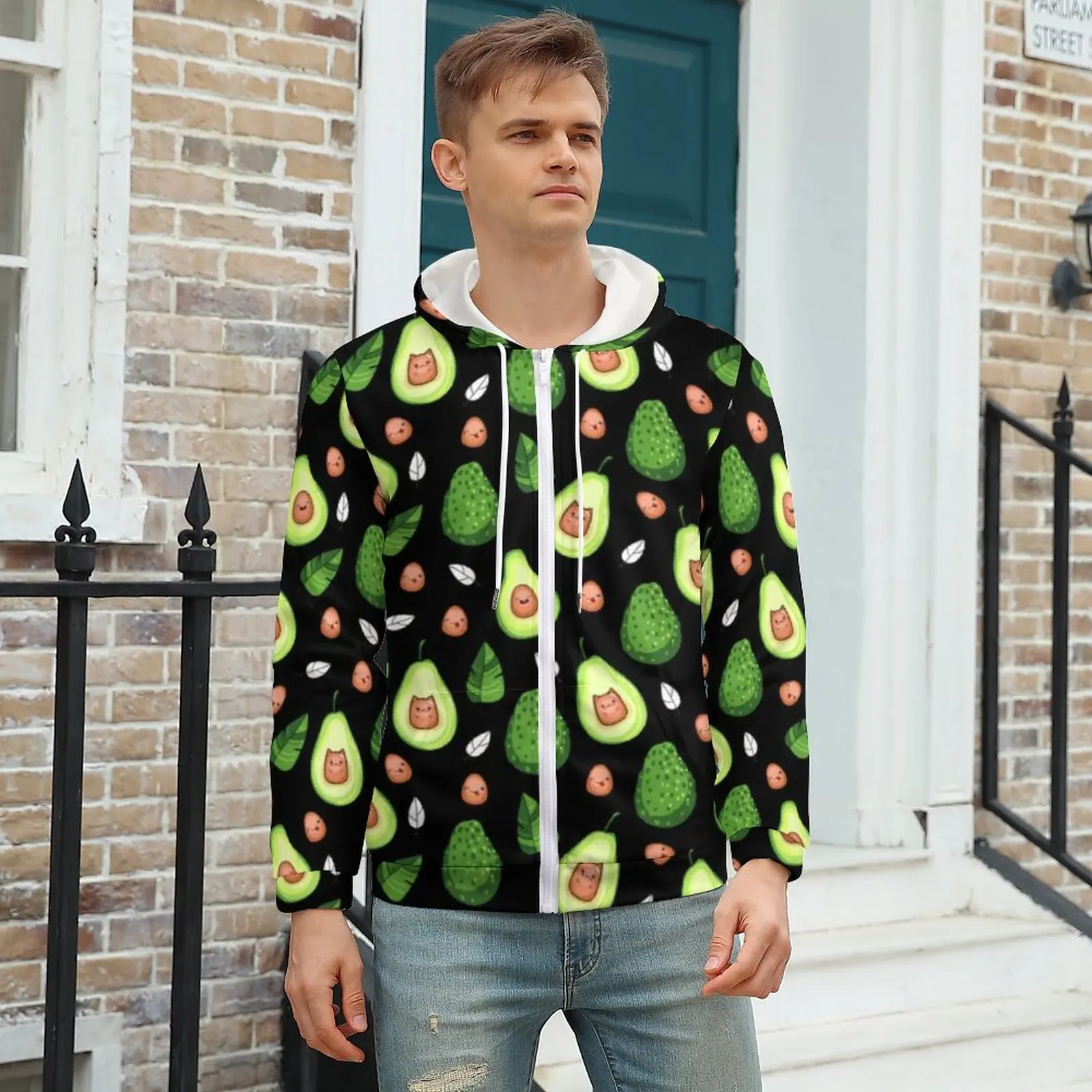 

Fruit Hoodie Kawaii Avocado Pattern Warm Hoodies Cool Mens Zip Up Hoodie Mens Over Size