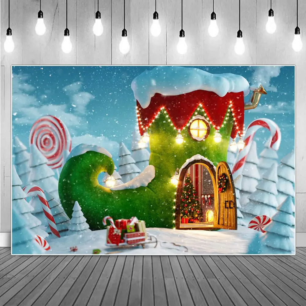 

Рождественские сапоги Candyland кабинет фотография Фон дети снег лес сани подарки свет украшение дома фото фон
