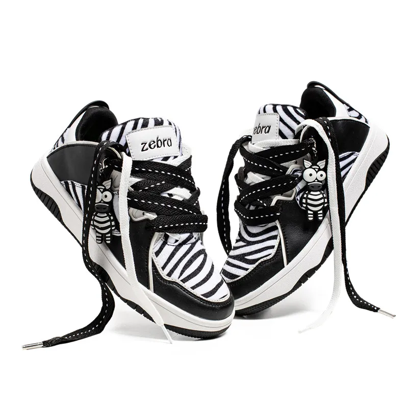 

Men Women Casual Sneakers Zebra Stripe Skateboard Sport Shoes Couples Tennis Shoes Chunky Flat Trainers Walking Jogging Sneakers