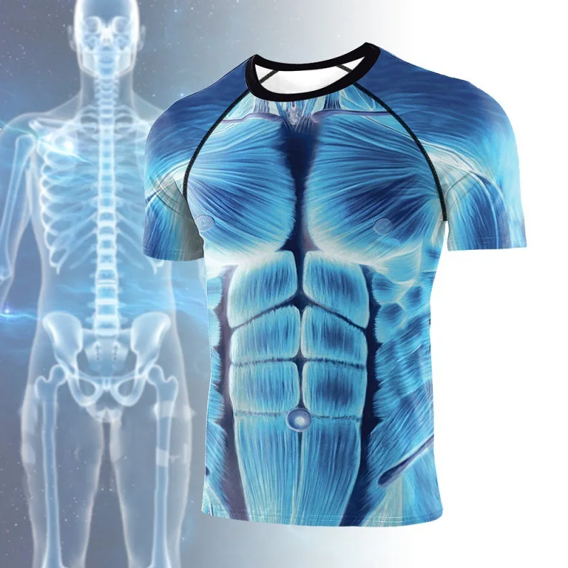 

2023 New Men's T-shirt Summer Sports 3D Human Muscle Printing Casual Round Neck Funny Short Sleeve Fashion T-shirt for Men