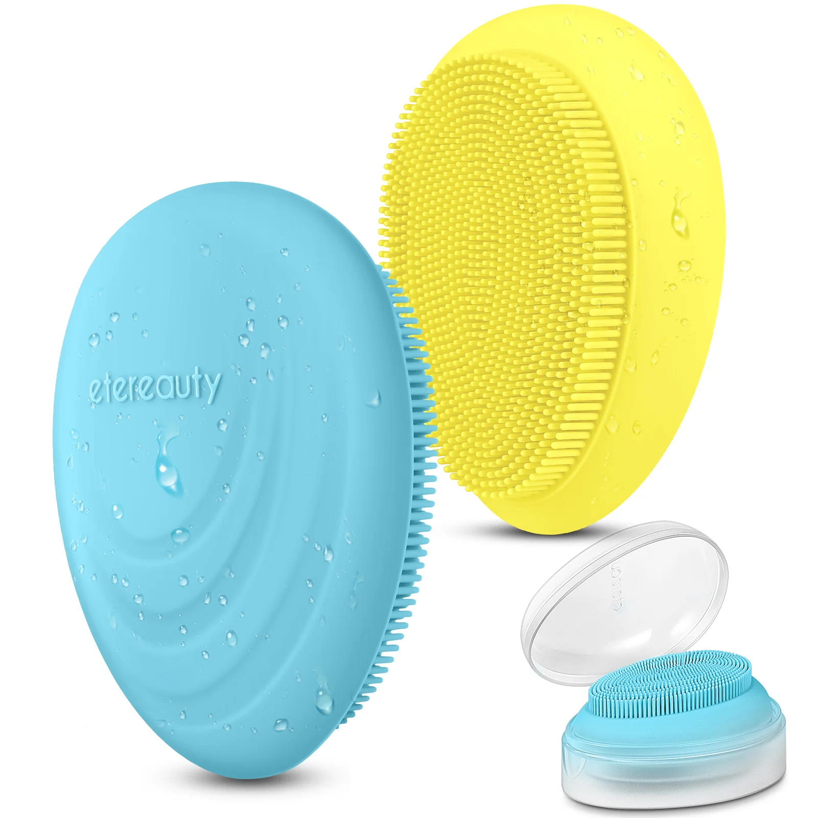 

ETEREAUTY 2pcs Silicone Facial Cleansing Brush Massaging Brush Face Cleansing Massager with Storage Case (Yellow and Blue)