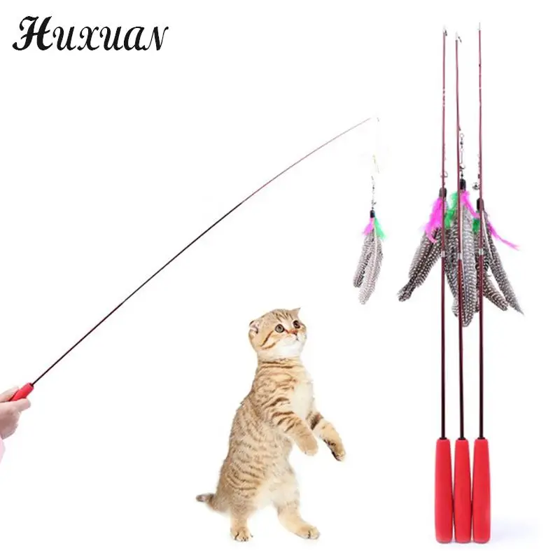 

Cat Teaser Wands Three-section Telescopic Fishing Pole Wand Kitten Funny Catcher Teaser Stick Rod Interactive Stick Teaser Toys