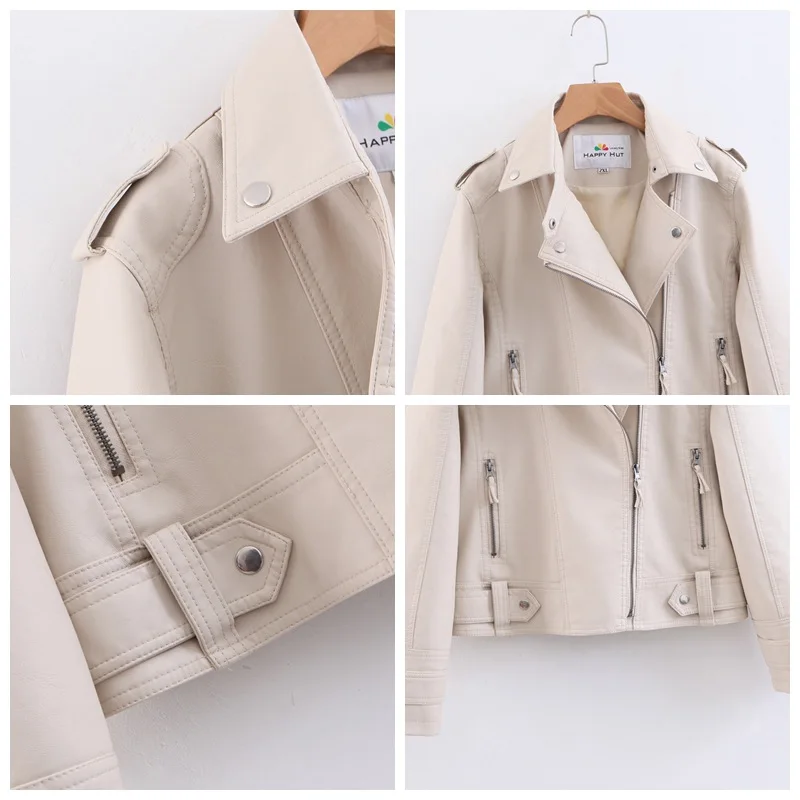 2023new Slim Fit Fashion Temperament Commuter Plus Size Women's Motorcycle PU Leather Jacket Slimming Zipper Jacket PVC