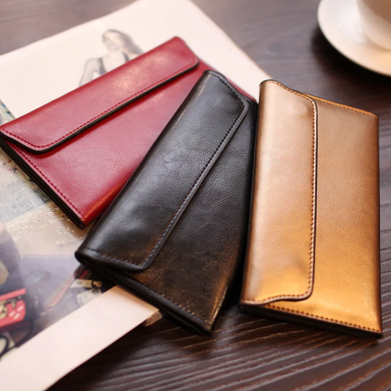 

2023 Europe and America New Long Wallet for Women Fashion Genuine Leather Buckle Simple Business Cowhide Thin Money Clip Purses