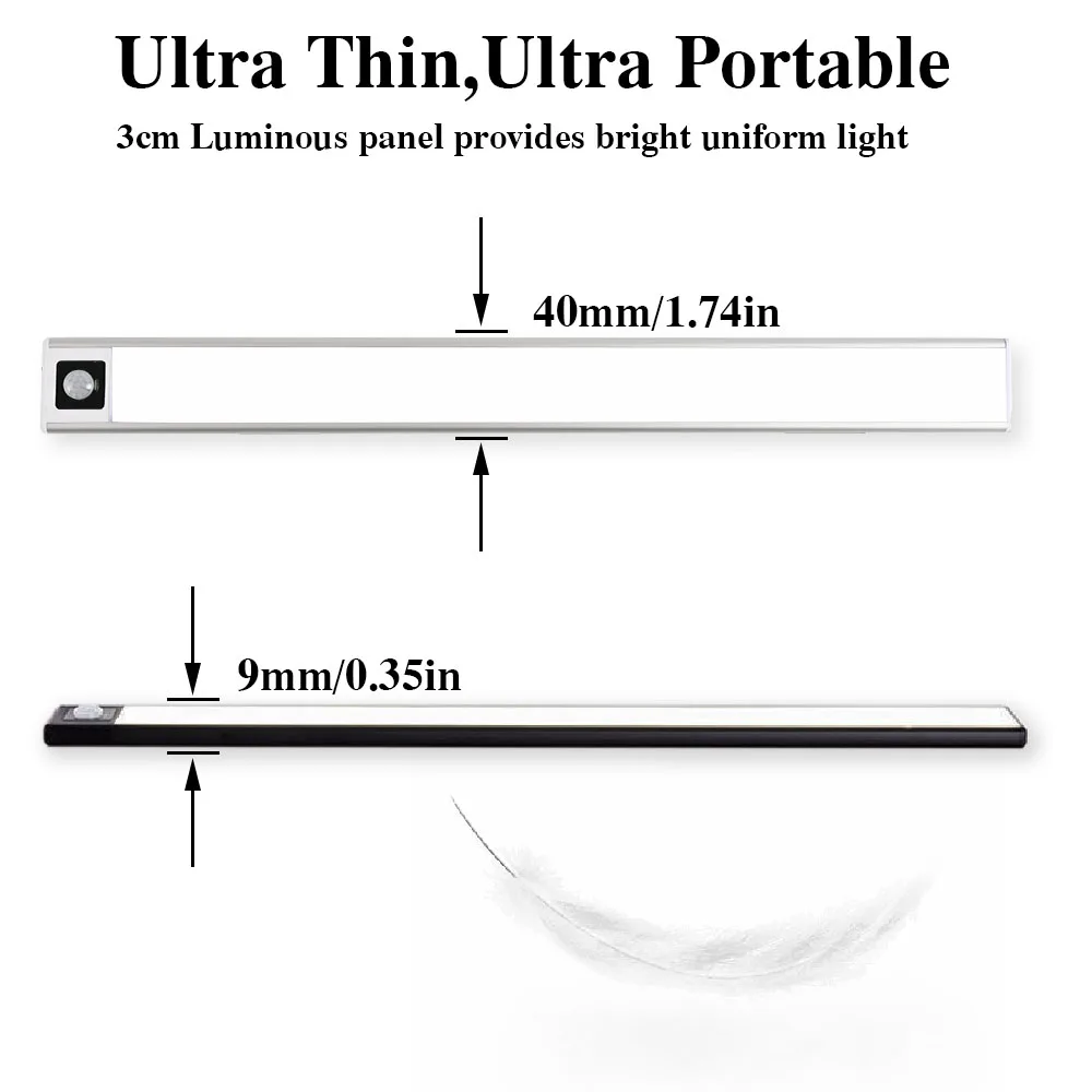 ultra thin led light cabinet lighting pir motion sensor led usb rechargeable black aluminum kitchen cabinets lights lighting led free global shipping