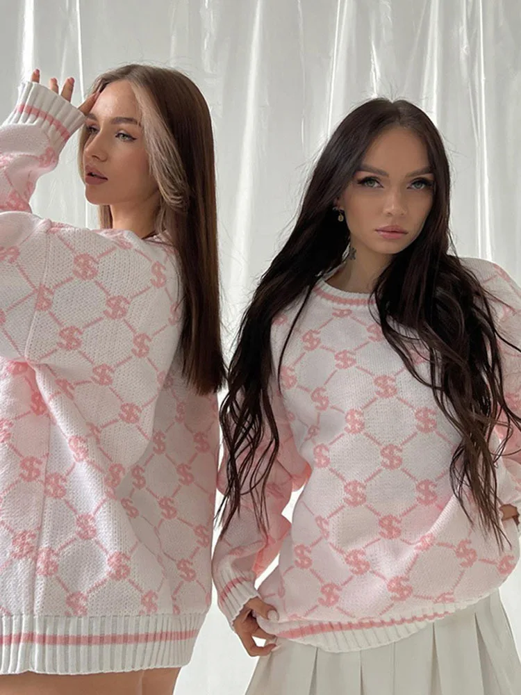 

Повседневный стильный женский свитер с принтом Apprabant, свободный и теплый персонализированный универсальный модный шерстяной топ с круглым вырезом и длинным рукавом