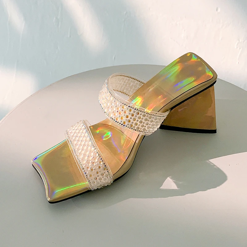 Сандалии женские на высоком треугольном каблуке босоножки с квадратным носком