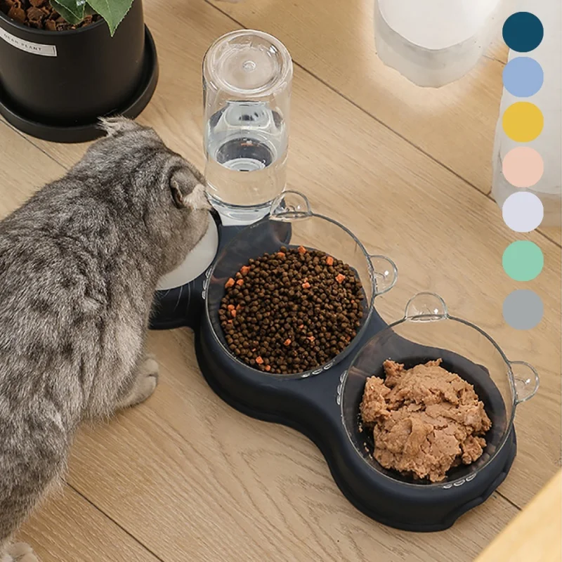 

3-in-1 Pet Cat Bowl Automatic Feeder Dog Cat Food Bowl With Water Dispenser Bowl Drinking Raised Stand Dish Double Bowls For Cat