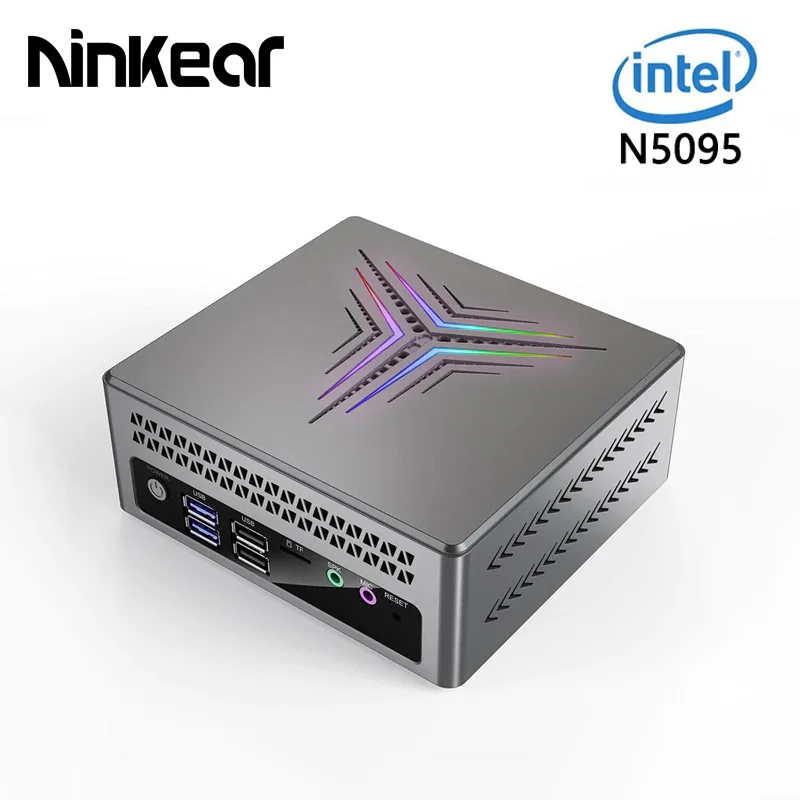 Ninkear Mini PC Intel Processor N5095 Windows 10 Win 11 Computers 8GB DDR4 512GB SSD Dual Screen RGB LAN VGA BT Computador Gamer