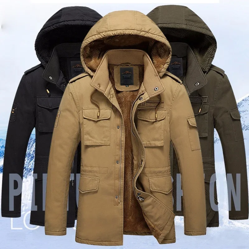 

Winter Parkas Mens Warm Fleece Liner Jacker Coats Man Thick Cotton Military Parkas Jackets Men Jaquetas Masculina Hooded Coat
