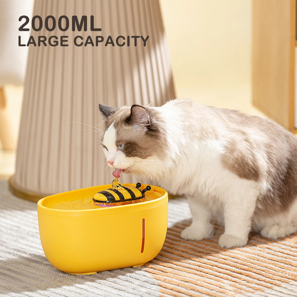 

Bee Shape Cat Automatic Water Fountain 2L USB Electric Mute Cat Drinker Bowl Recirculate Filtering Drinker Pet Water Dispenser