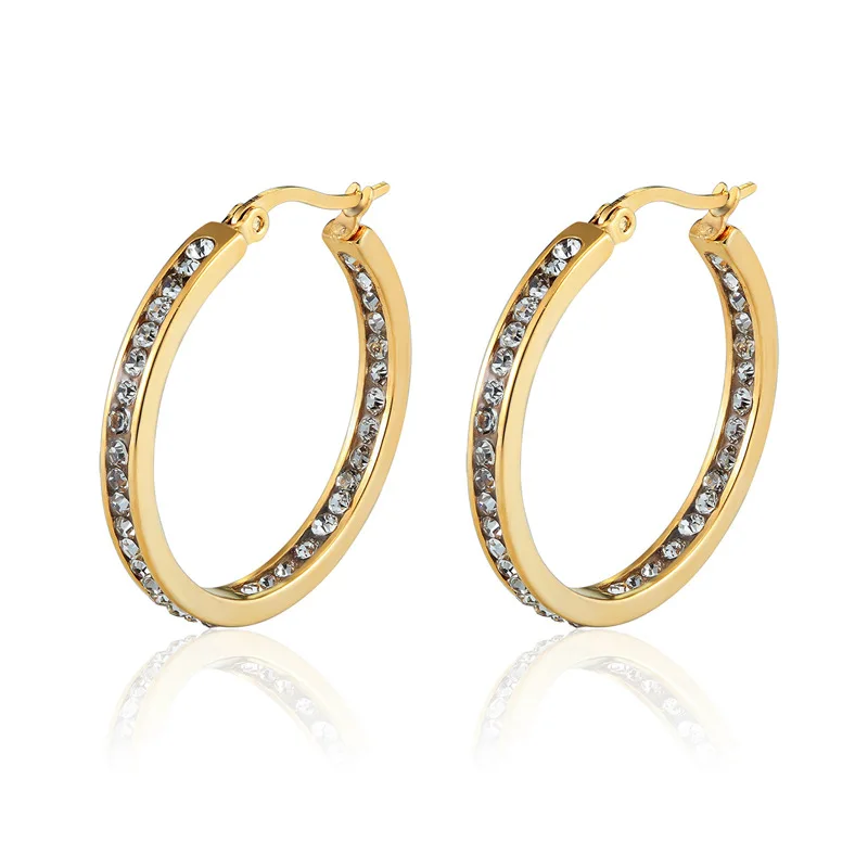 

Hot Sale Inlay Zircon Half A Circle Hoop Earrings For Women Titanium Steel Gold Color Crystal Jewelry Gift
