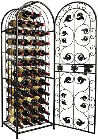 

onOO Wine Freestanding Floor Wrought Iron Wine Jail 45 Bottles Wine Holder 53 Inch Large Hand Made European Style Wine - Bron