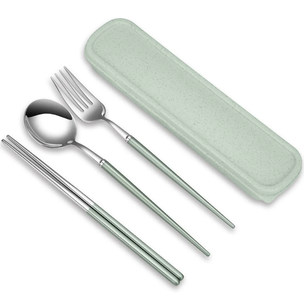 

Set Cutlery Silverware Fork Portable Chopsticks Travel Steel Utensils Stainless Case Flatware Reusable Camping Forks Spoons