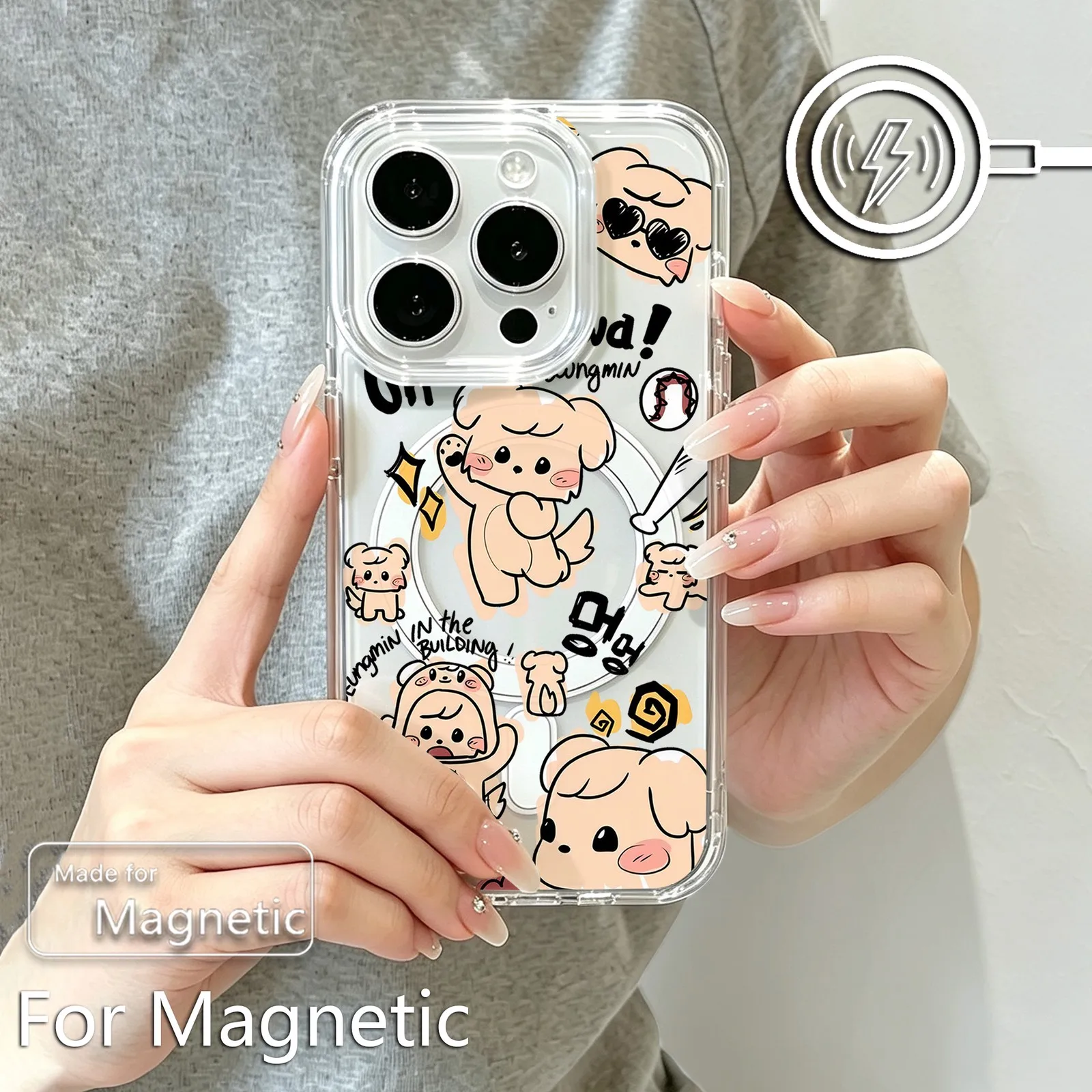 Фото Магнитный чехол для iPhone 18 17 16 15 14 13 12 11 8 7 Air Plus Pro Max X XR XSMax, мягкий прозрачный чехол из ТПУ с мультяшным принтом S-skzoos №2