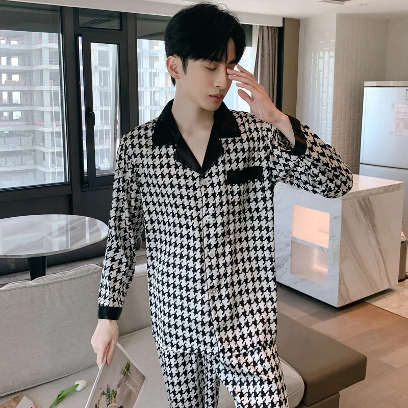 New Pajamas Men's 2022 Spring Autumn Summer Ice Silk Homewear Thin Section Simulation Silk Large Size Suit  Pajama Set Sleepwear