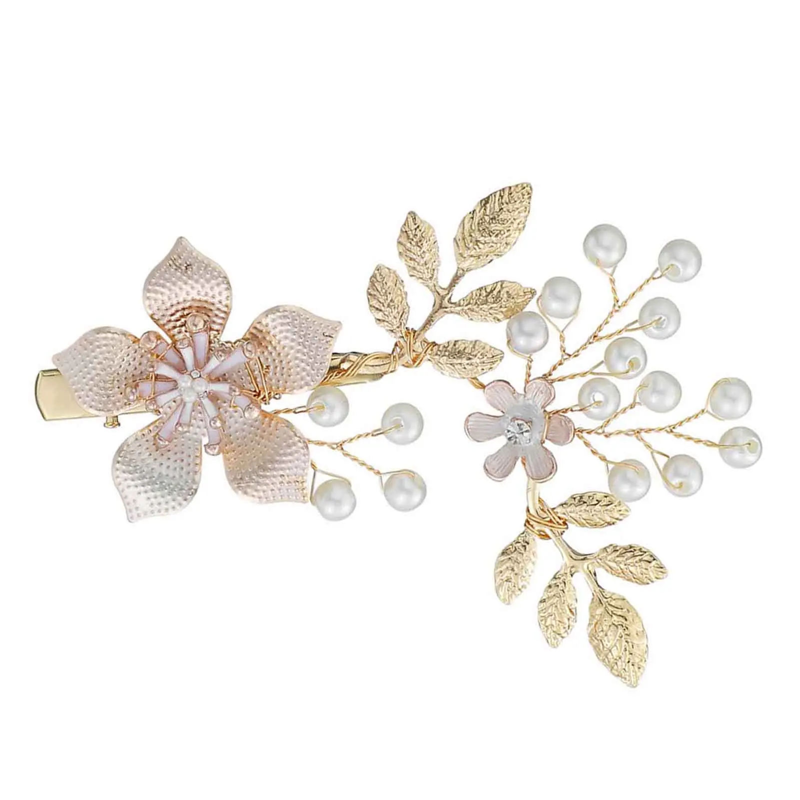 

Woman's Flower Pearl Hair Clips Headpiece Handmade Alloy Headwear with Rhinestones Pearl for Thick Curly Hair Styling Decorative
