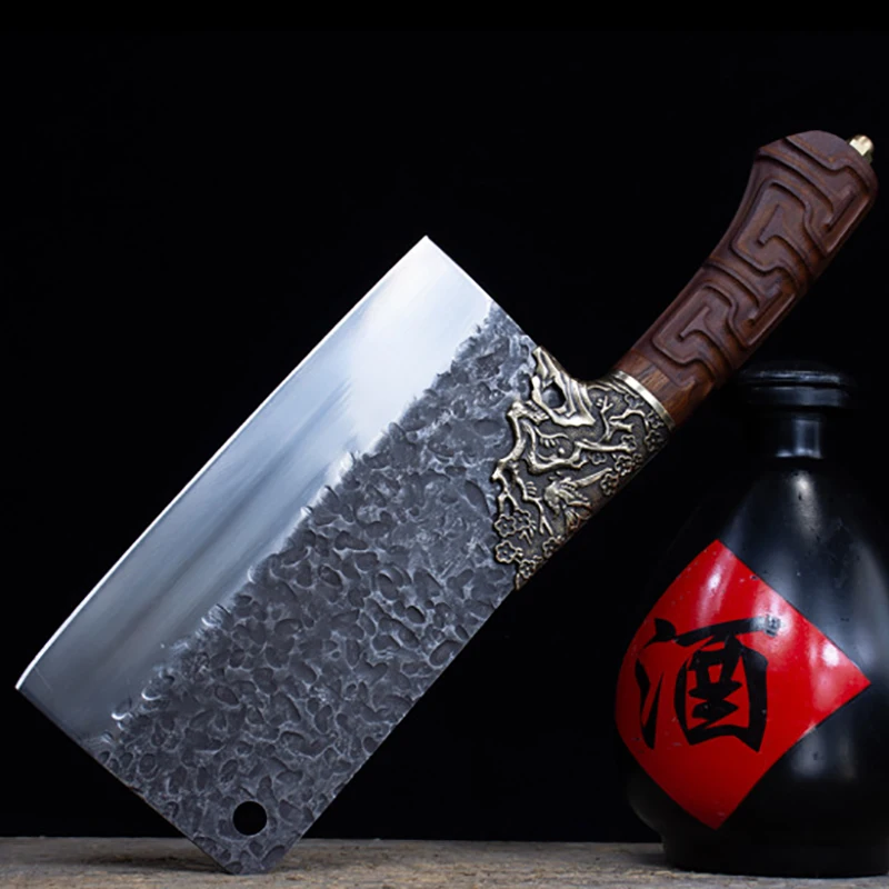 

8,5 дюймовый нож для измельчения ручной работы, кованый нож с фиксированным лезвием, топор, кухонные ножи Longquan, деревянная ручка, искусственн...