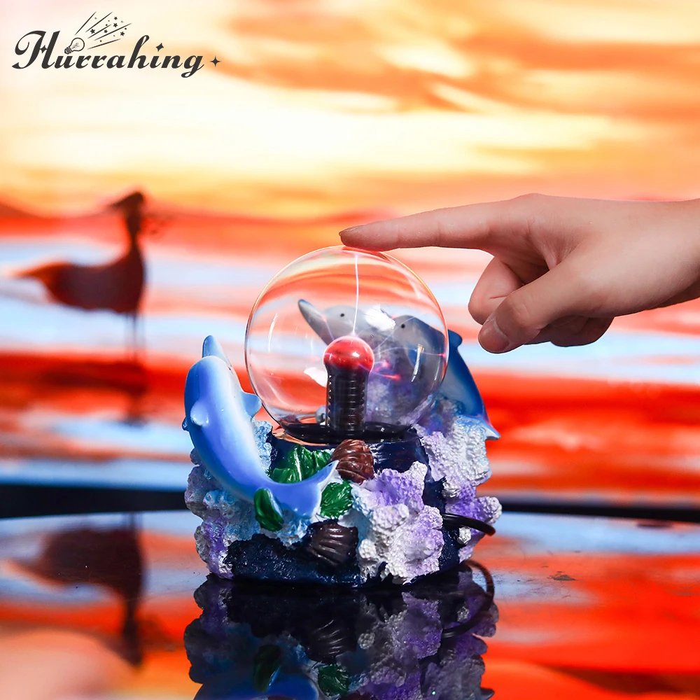 

Dolphin and Mermaid Crystal Plasma Light 4 Inch Glass Ball Touch Sensing Science Enlightenment Cool Interior Decoration Ornament