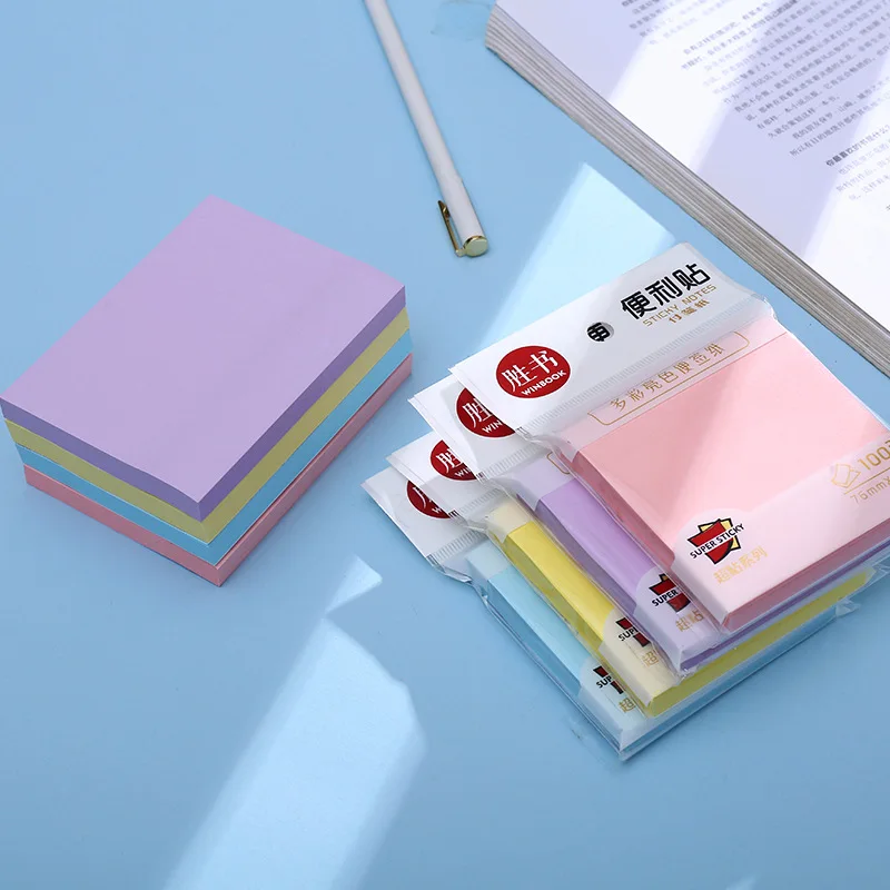 

100 sheets Colored Paper Sticky Notes Notebook Student Planner self-adhesive Memo Pad For Page Marker Office Kawaii Stationery